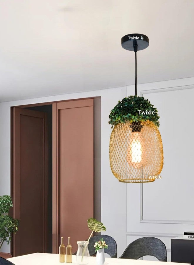 twixle Pack of 1 Metal Golden Green Grass Ceiling Hanging Light, 1 Lamp, for Gardens Balcony Dining Table, Living Room, Bedroom, Office, Cafe, Restaurant (Without Bulb) - Image 3